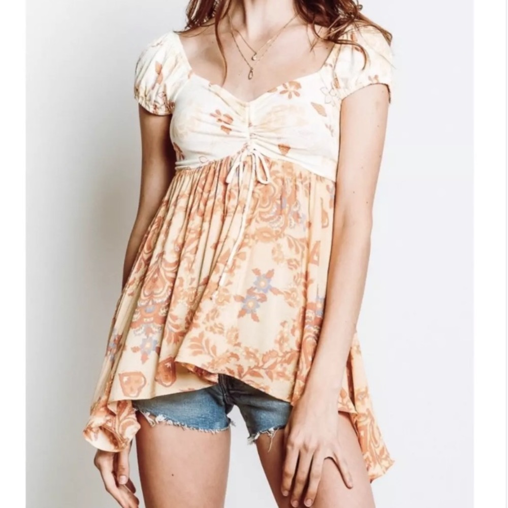 Free People Tea Combo yellow & orange babydoll top